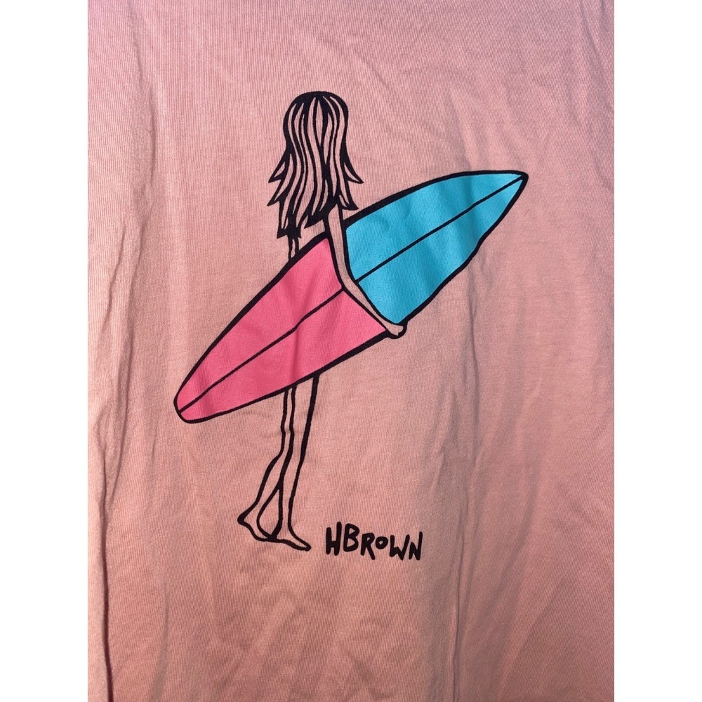 Uniqlo UT Heather Brown Surfer Girl Graphic T-Shirt Pink XS Surf Art Tee - Picture 4 of 5